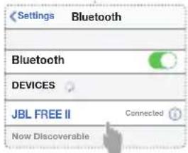 Settings Bluetooth Bluetooth DEVICES JBL FREE II Connected Now Discoverable