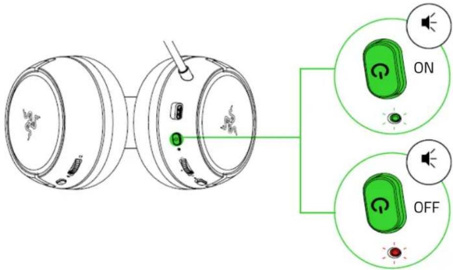Diagram showing two connected devices with speaker icons and ON/OFF labels, illustrating wireless device status.