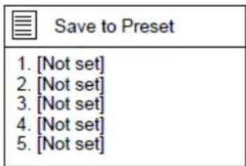 Save to Preset 1. [Not set] 2. [Not set] 3. [Not set] 4. [Not set] 5. [Not set]