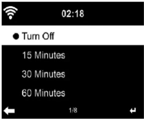 02:18 ● Turn Off 15 Minutes 30 Minutes 60 Minutes ← 1/8 ←