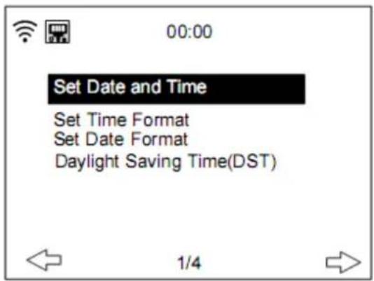 00:00 Set Date and Time Set Time Format Set Date Format Daylight Saving Time(DST) 1/4