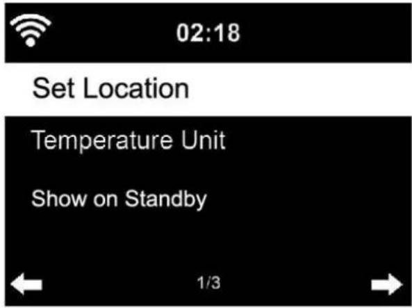 02:18 Set Location Temperature Unit Show on Standby 1/3