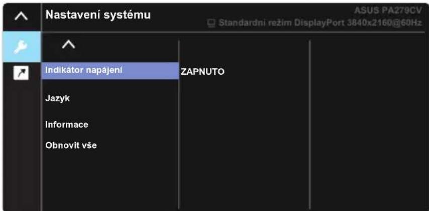 Nastavení systému ASUS PA279CV Standardní režim DisplayPort 3840x2160@60Hz Indikátor napájení ZAPNUTO Jazyk Informace Obnovlt vše