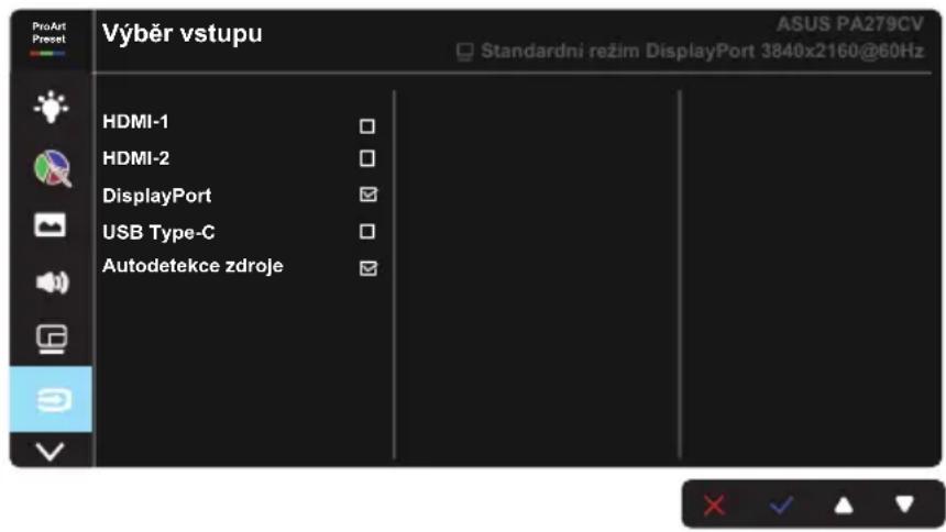 ProArt Preset Výběr vstupu ASUS PA279CV Standardni režim DisplayPort 3840x2160@60Hz HDMI-1 HDMI-2 DisplayPort USB Type-C Autodetekce zdroje