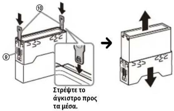 ⑩ ⑨ Στρέψτε το άγκιστρο προς τα μέσα. → ↓