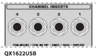 CHANNEL INSERTS 4 3 2 1 PRO-SPADER / PRO-BG TIP - SEND / RING - RETURN QX1622USB