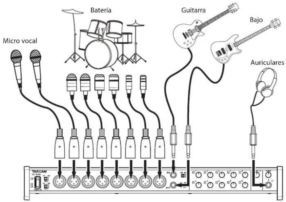 Micro vocal Batería Guitarra Bajo Auriculares TASCAM