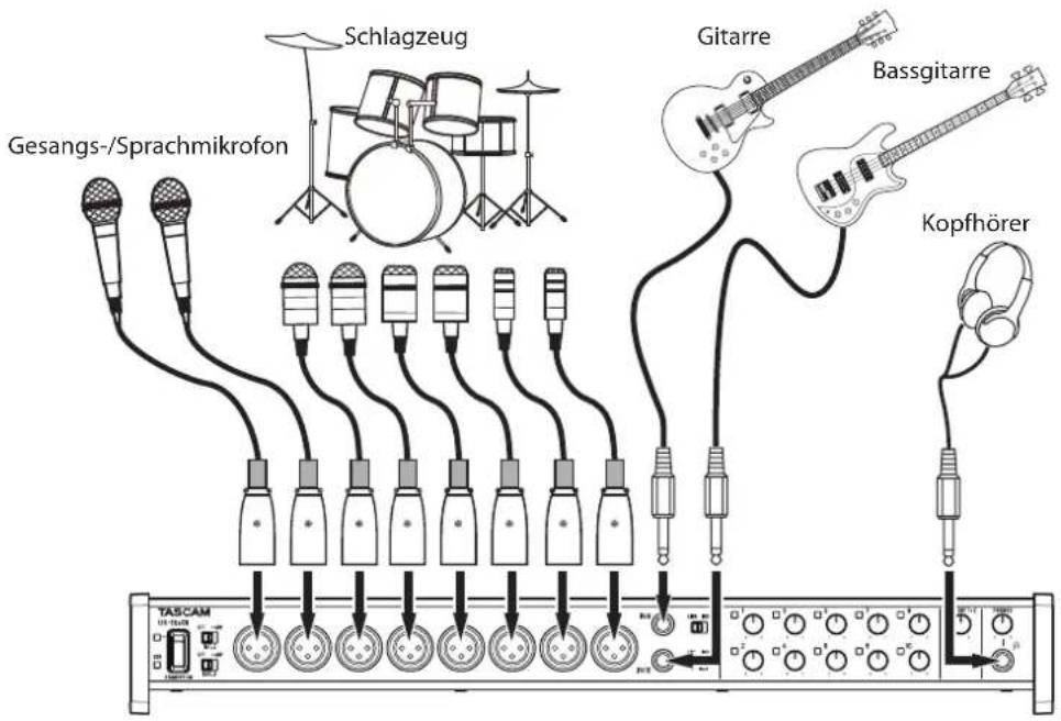 Gesangs-/Sprachmikrofon Schlagzeug Gitarre Bassgitarre Kopfhörer TASCAM