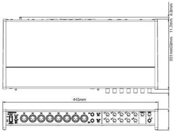 TASCAM US-16x08 - Dessin avec cotes - 1