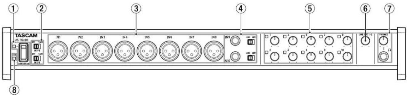 TASCAM US-16x08 IN1 IN2 IN3 IN4 IN5 IN6 IN7 IN8 IN9 LIME INS IN1 2 3 4 5 6 7 8 9 LINE INS-2 PHONE IN1 2 3 4 5 6 7 8 9 LINE INS-2 PHONE