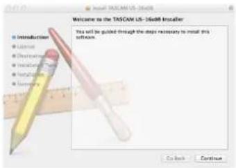 Welcome to the TASCAM US-16008 Installer You will be guided through the steps necessary to install this software. Introduction: License: Destination: Installation: Installation: Helping To Back Continue