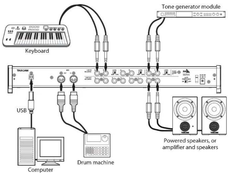 TASCAM US-16x08 - Example of connecting to other equipment - 2