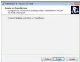 Instalazione DI TASCAM US 2016 Provede per Installazione Energiere di installazione è provede per installazione di TASCAM US-2016 sul computer. Premiere Instala per procedere con Installazione. i Provede Insgle Annute