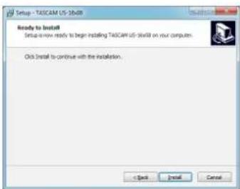 Setup - TASCAM US-36408 Ready to install Setup is now ready to begin installing TASCAM US-36408 on your computer. OK Install to continue with the installation.