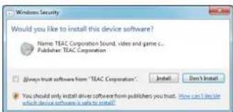 Would you like to install this device software? Name: TEAC Corporation sound, video and game ... Publisher: TEAC Corporation ✓ Groups trust software from "TEAC Corporation"... Install Don't Install ✓ You should only install drive software from publishers you trust. How can I do like which device software is safe to install!