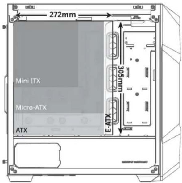272mm Mini ITX Micro-ATX ATX 305mm E-ATX
