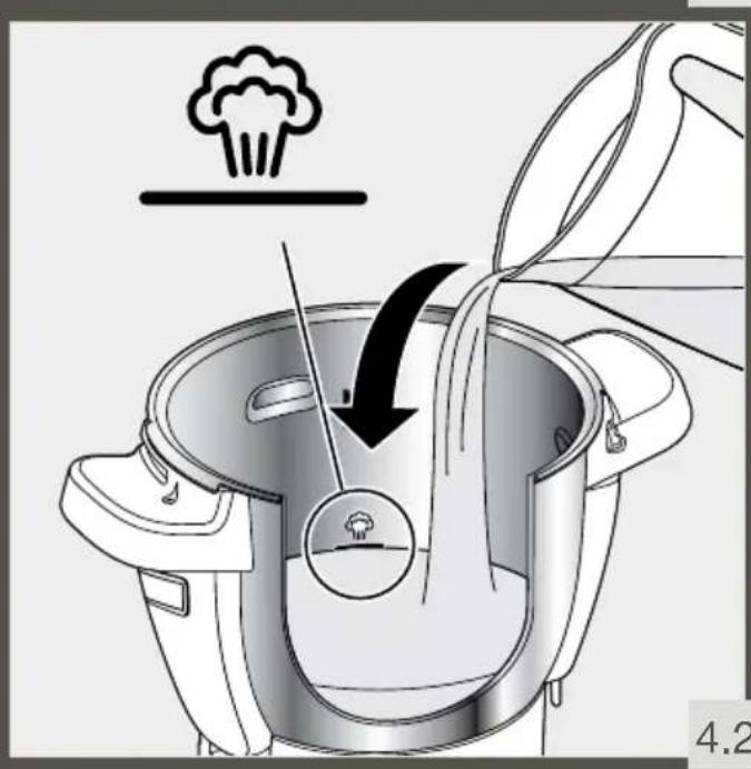 Diagram illustrating mushroom-shaped food preparation with a smokestack icon and directional arrow indicating process