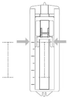 Pure mechanical diagram showing a piston-cylinder assembly with no text, numbers, or symbols