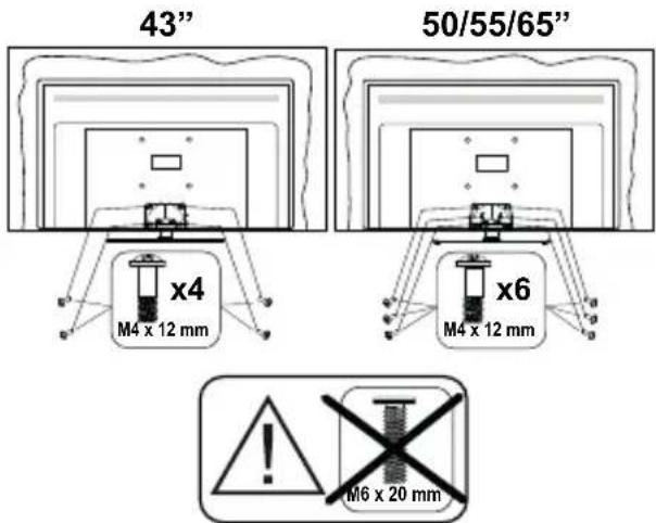 43" 50/55/65" x4 M4 x 12 mm x6 M4 x 12 mm M6 x 20 mm