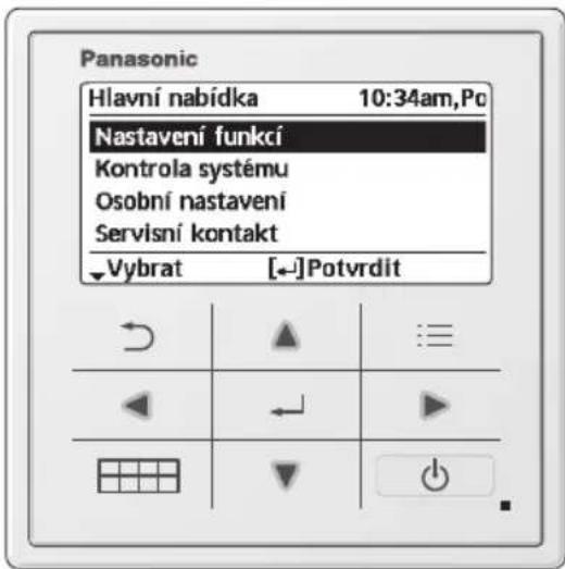 Panasonic Hlavní nabídka 10:34am,Pc Nastavení funkcí Kontrola systému Osobní nastavení Servisní kontakt Vybrat [+]Potvrdit