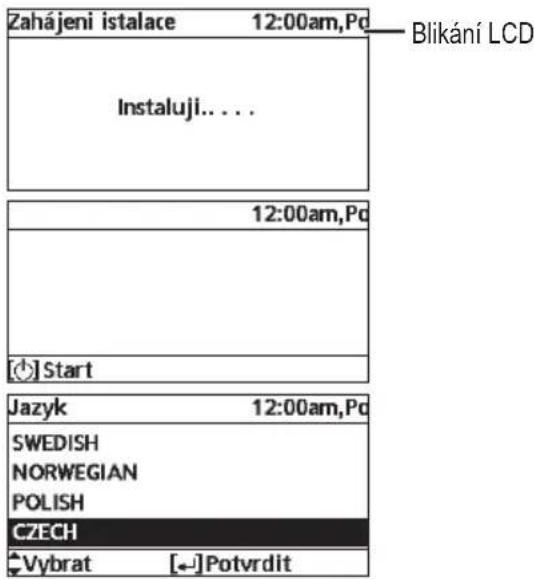 Zahájeni istalace 12:00am,Pd Instaluji.... Blikání LCD 12:00am,Pd [+] Start Jazyk 12:00am,Pd SWEDISH NORWEGIAN POLISH CZECH Vybrat [←] Potvrdit