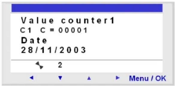 Value counter1 C1 C = 00001 Date 28/11/2003 2 Menu / OK