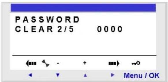 PASSWORD CLEAR 2/5 0000 Menu / OK