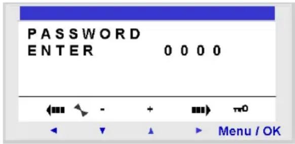 PASSWORD ENTER 0 0 0 0 ← - + → π0 Menu / OK