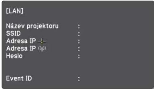 [LAN] Název projektoru : SSID : Adresa IP ↓ Adresa IP (φ) Heslo : Event ID :