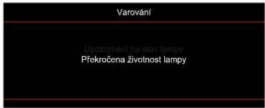 Varování Upozomění na stav lampy Překročena životnost lampy