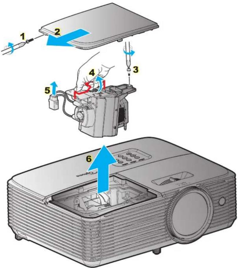 OPTOMA W308STe - Výměna lampy (pokračování) - 1
