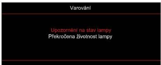 Varování Upozornení na stav lampy Překročena životnost lampy