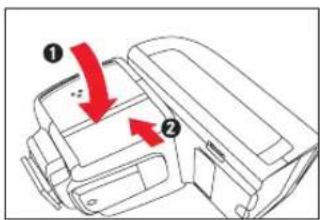 Diagram showing two labeled parts (① and ②) with red arrows indicating direction or movement, likely illustrating a mechanical or electrical component.