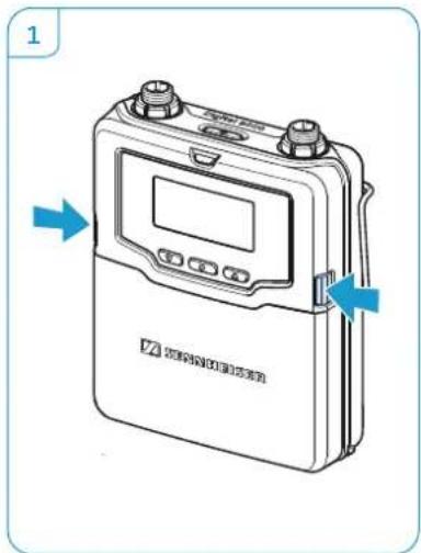 SENNHEISER SK 9000 - Removing and inserting the accupack/battery pack - 1