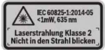IEC 60825-1:2014-05 <1mW, 635 nm Laserstrahlung Klasse 2 Nicht in den Strahl blicken