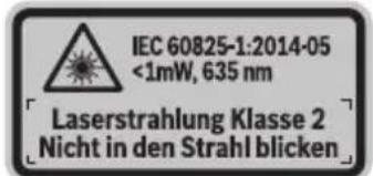 IEC 60825-1:2014-05 <1mW, 635 nm Laserstrahlung Klasse 2 Nicht in den Strahl blicken