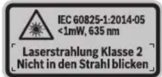 IEC 60825-1:2014-05 <1mW, 635 nm Laserstrahlung Klasse 2 Nicht in den Strahl blicken