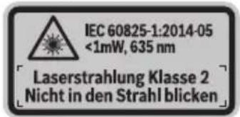 IEC 60825-1:2014-05 <1mW, 635 nm Laserstrahlung Klasse 2 Nicht in den Strahl blicken