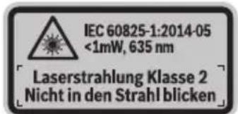 IEC 60825-1:2014-05 <1mW, 635 nm Laserstrahlung Klasse 2 Nicht in den Strahl blicken