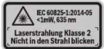 IEC 60825-1:2014-05 <1mW, 635 nm Laserstrahlung Klasse 2 Nicht in den Strahl blicken