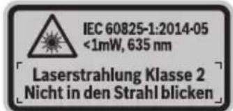 IEC 60825-1:2014-05 <1mW, 635 nm Laserstrahlung Klasse 2 Nicht in den Strahl blicken