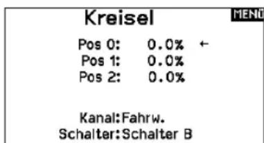 Kreisel Pos 0: 0.0% ← Pos 1: 0.0% Pos 2: 0.0% Kanal:Fahrw. Schalter:Schalter B
