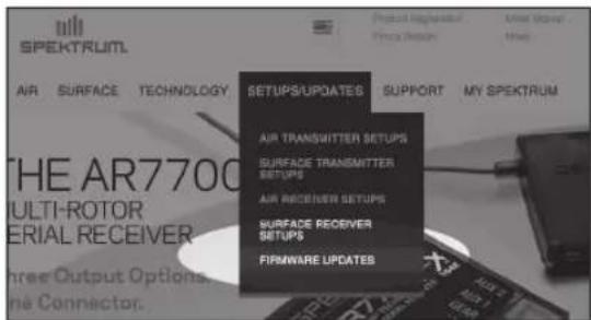 SPEKTRUML AIR SURFACE TECHNOLOGY THE AR7700 MULTI-ROTOR ERIAL RECEIVER three Output Options, ne Connector. SETUPS/UPDATES SUPPORT MY SPEKTRUM AIR TRANSMITTER SETUPS SURFACE TRANSMITTER SETUPS AIR RECEIVER SETUPS SURFACE RECEIVER SETUPS FIRMWARE UPDATES
