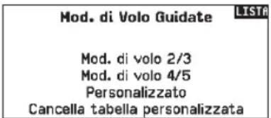 Mod. di Volo Guidate LISTA Mod. di volo 2/3 Mod. di volo 4/5 Personalizzato Cancella tabella personalizzata