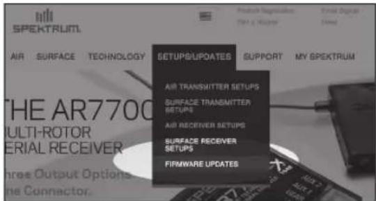 SPEKTRUM AIR SURFACE TECHNOLOGY THE AR7700 MULTI-ROTOR ERIAL RECEIVER Three Output Options Line Connector. SETUPS/UPDATES AIR TRANSMITTER SETUPS SURFACE TRANSMITTER SETUPS AIR RECEIVER SETUPS SURFACE RECEIVER SETUPS FIRMWARE UPDATES