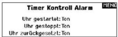 Timer Kontroll Alarm Uhr gestartet: Ton Uhr gestoppt: Ton Uhr zurückgesetzt: Ton
