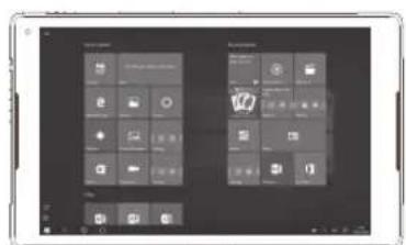 Screenshot of a tablet device displaying two grid panels with icons and labels, likely representing UI elements or system status.