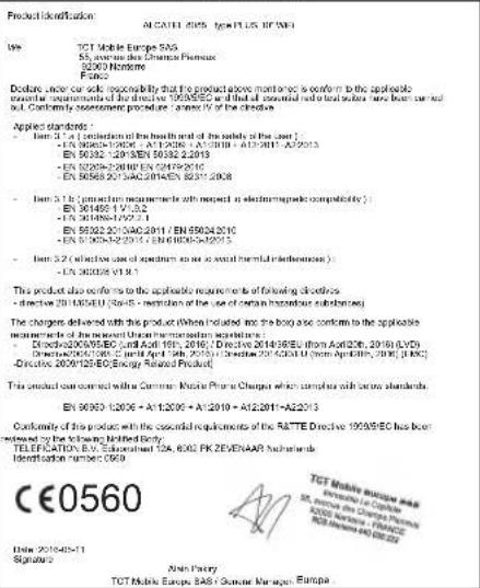 Product Identification TOT Mobile Europe SA5 55, avenue des Chemics Pinesque 20200 Nomine Folfe: Declarer avec sur cas, responsabilité que le product above maintains se confirm le applicable exlcanturément de directive 1993/EBE et de la essentral reductation équival dans un vcl. Conformité excluanturément procédie (ense IV of the structure) Applies standards: - Item 3.1 (c) : (c) : (c) : (c) : (c) : (c) : (c) : (c) : (c) : (c) : (c) : (c) : (c) : (c) : (c) : (c) : (c) : (c) : (c) : (c) : (c) : (c) : (c) : (c) : (c) : (c) : - EN 36032-12004 - AN 15206 - A1/2018 - A1/2017 - A2/2015 - EN 36032-12004 EN 36032-22019 - EN 36032-22019 EN 2019-2016 - EN 36032-22019 EN 2019-2016 - EN 36032-22019 EN 2019-2016 - Item 3.1b: (p) : (p) : (p) : (p) : (p) : (p) : (p) : (p) : (p) : (p) : (p) : - EN 361499-17152 - EN 361499-17151 - EN 36032-2019A0-2011 / EN 36032-2016 - EN 36032-2019A0-2011 / EN 36032-2015 - EN 36032-2019A0-2011 / EN 36032-2015 - Item 3.2 (selective use of spectrum as an or several harmful reference): - EN 36032-2019A - This product also confirms to the applicable requirements of following schedules: - directive 201/1520EU (EniR - rescrise de l'uso certain hazardous substances) The charges delivered with the product (When Indicated into the borg case confirm to the applicable requirements of the relevant Union metropolitan seglanteaux): - Directive 200/EBE and April 19th, 2016 / Directive 2014/EBE from April 20th, 2016 / EVO - Directive 200/EBE and April 4th, 2016 / Directive 2014/EBE from April 4th, 2016 / EVO - Directive 200/EBE and April 5th, 2016 / Directive 2014/EBE from April 5th, 2016 / EVO This product can be carried with a Common Ukraine Prime Charter when samples with above standards: EN 36032-12004 - AN 15206 - A1/2018 - A1/2017-A2/2015 Conformité de la product with the essential requirements of the RATTÉ Directive 1993/EBE has been exercised by the following field by: TELEFATION. E.V. Subscribed 104, 600, FK ZEVENAAR Sachanials. Identification number: C669 CE0560 Date: 20/04/07-11 Signature: Ann Parley TOT Mobile Europe SA5® Consumer Manager Europe