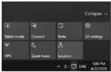 Collapse Tablet mode Connect Note All settings VPN Quiet hours Location ENG 5:06 PM 6/23/2015