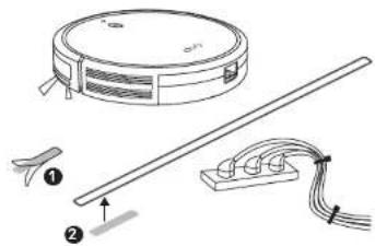 Diagram showing components of a vacuum cleaner with labeled parts and directional arrows